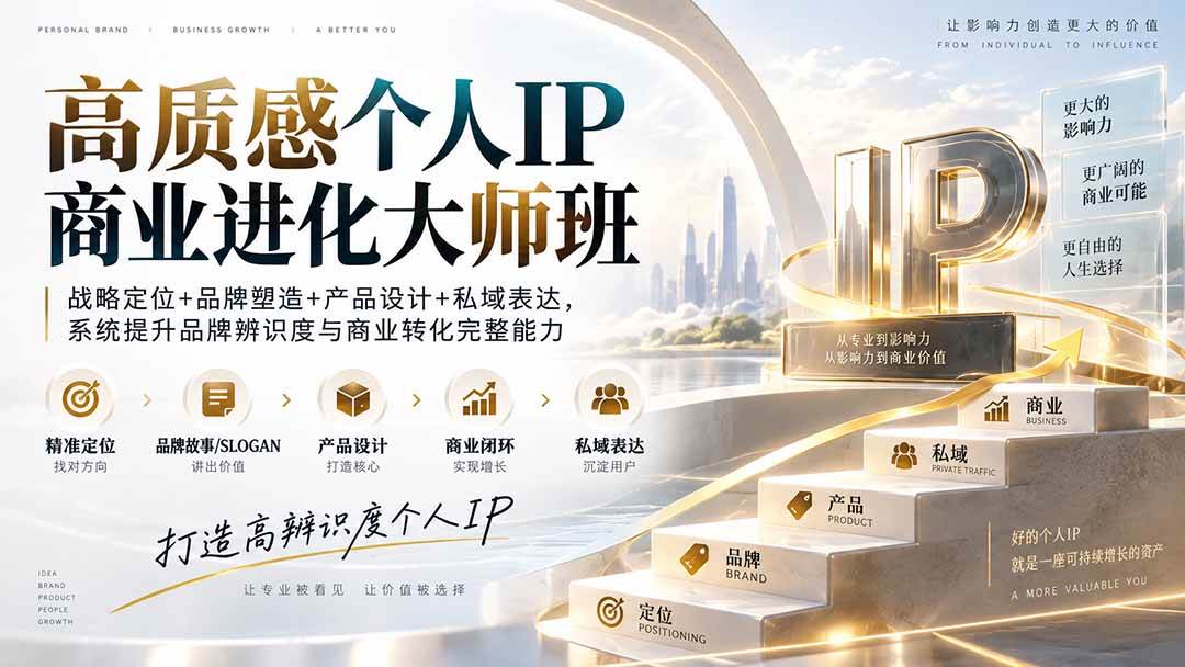 （20324期）高质感个人IP商业进化大师班：战略定位+品牌塑造+产品设计+私域表达，系统提升品牌辨识度与商业转化完整能力-易创网