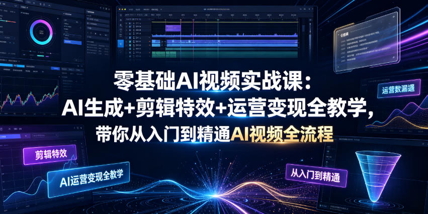 零基础AI视频实战课：AI生成+剪辑特效+运营变现全教学，带你从入门到精通AI视频全流程-易创网