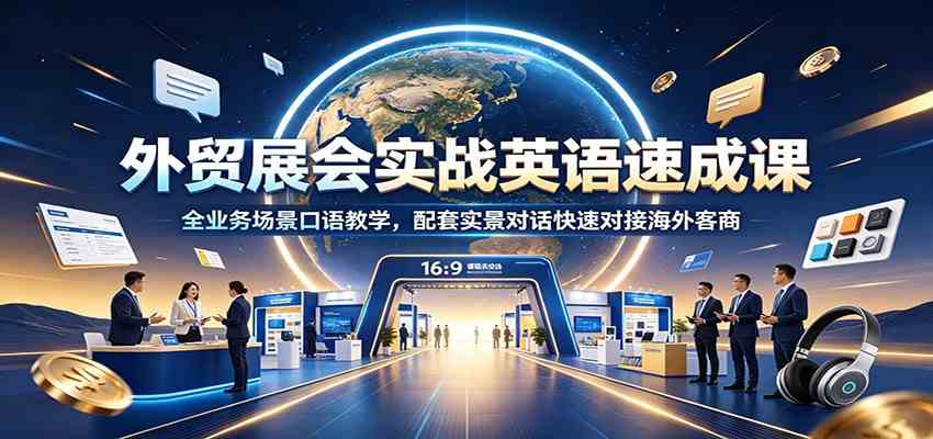 外贸展会实战英语速成课：全业务场景口语教学，配套实景对话快速对接海外客商-易创网