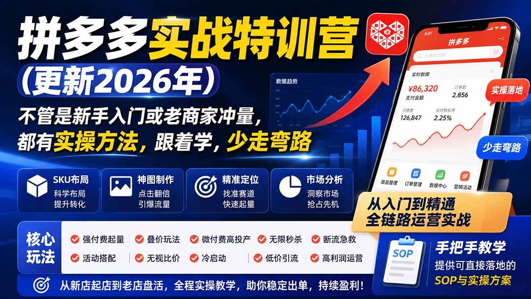 （19842期）拼多多实战特训营(更新2026年)：不管是新手入门或老商家冲量，都有实操方法，跟着学，少走弯路-易创网