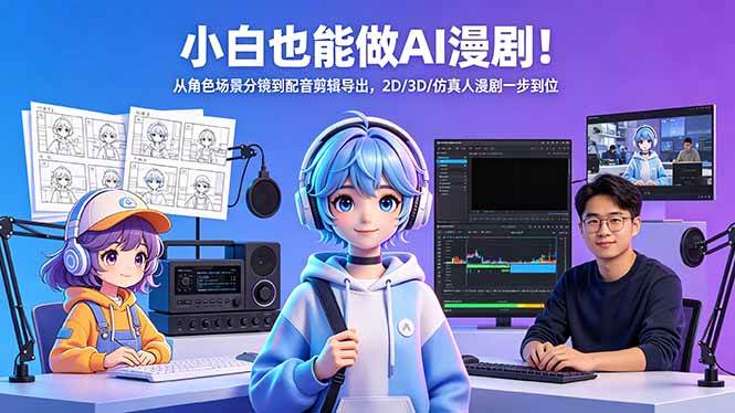 （18343期）小白也能做AI漫剧！从角色场景分镜到配音剪辑导出，2D/3D/仿真人漫剧一步到位-易创网