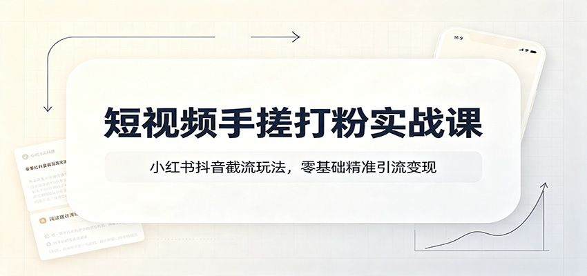 短视频手搓打粉实战课：小红书抖音截流玩法，零基础精准引流变现-易创网