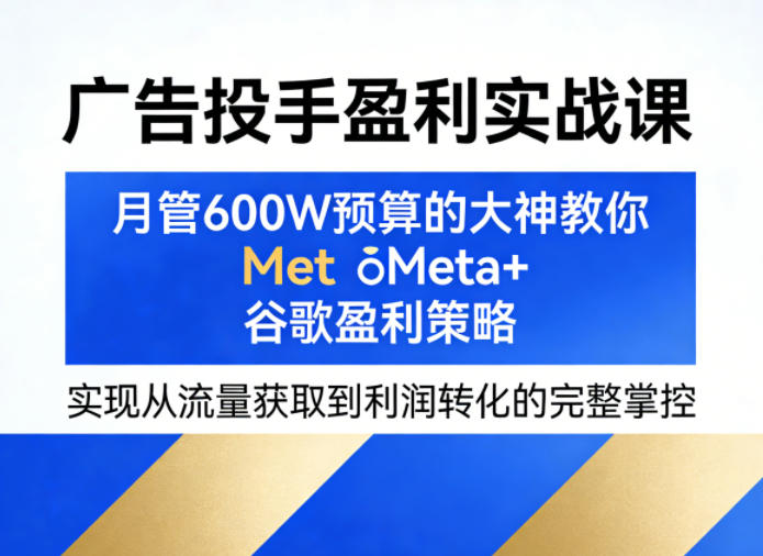 广告投手盈利实战课，月管600W预算的大神教你Meta+谷歌盈利策略，实现从流量获取到利润转化的完整掌控-易创网