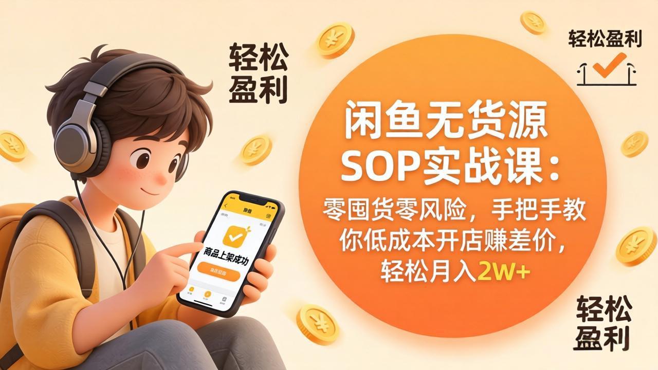 闲鱼无货源SOP实战课：零囤货零风险，手把手教你低成本开店赚差价，轻松月入2w+-易创网