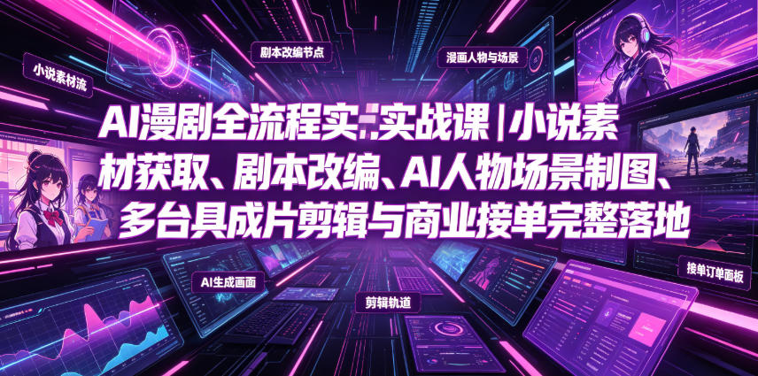 AI漫剧全流程实战课｜小说素材获取、剧本改编、AI人物场景制图、多工具成片剪辑、平台付费变现与商业接单完整落地-易创网