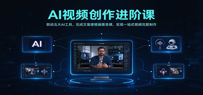 AI视频创作进阶课：联动五大AI工具，完成文案建模画面音频，实现一站式视频完整制作-易创网