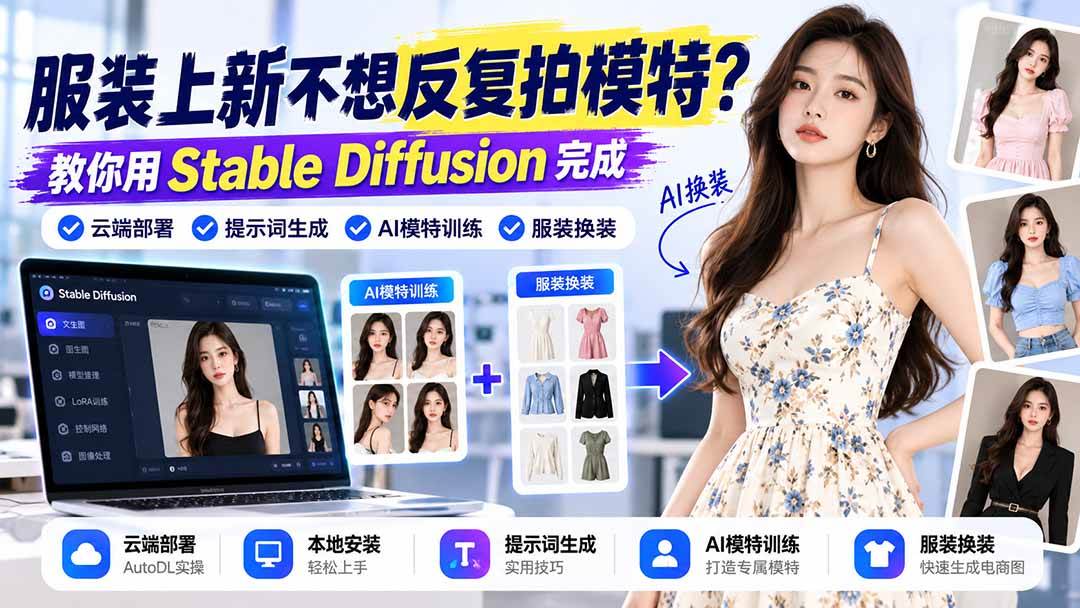 （21099期）服装上新不想反复拍模特？教你用Stable Diffusion完成云端部署、提示词生成、AI模特训练与换装-易创网