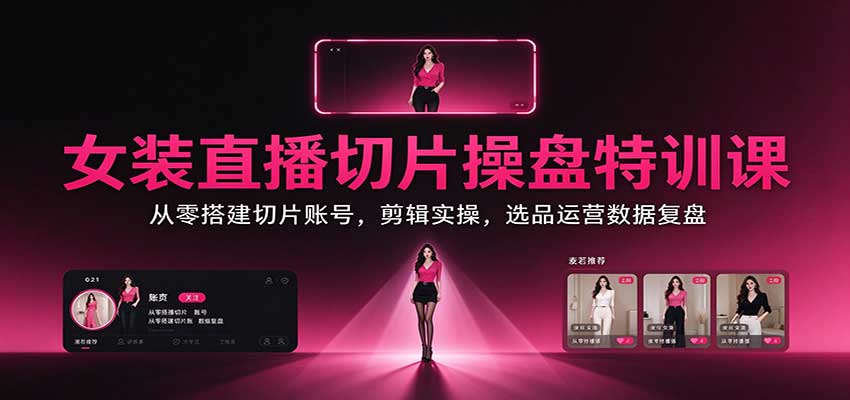 女装直播切片操盘特训课：从零搭建切片账号，剪辑实操，选品运营数据复盘-易创网