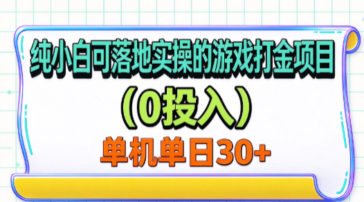 纯小白可落地实操的游戏打金项目（0投入）单机单号30+-易创网