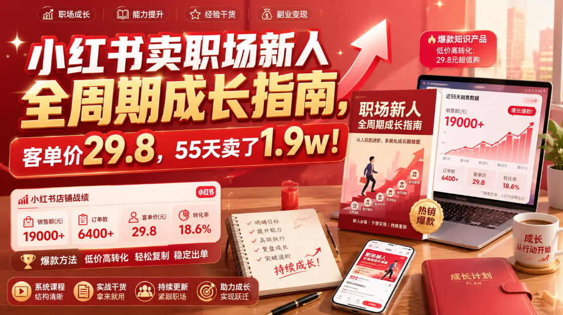 小红书卖职场新人全周期成长指南，客单价29.8，55天卖了1.9w！-易创网