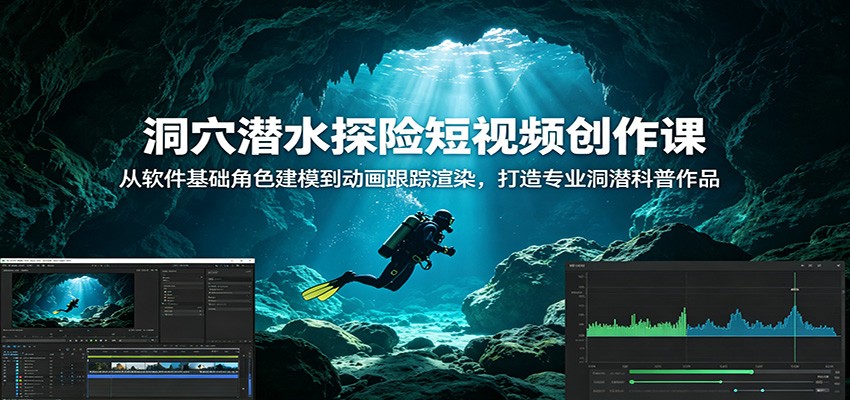 洞穴潜水探险短视频创作课：从软件基础角色建模到动画跟踪渲染，打造专业洞潜科普作品-易创网
