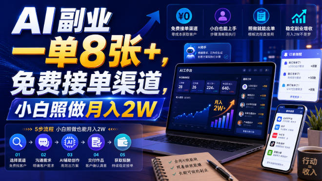 AI副业一单8张+，免费接单渠道，小白照做月入2W【揭秘】-易创网