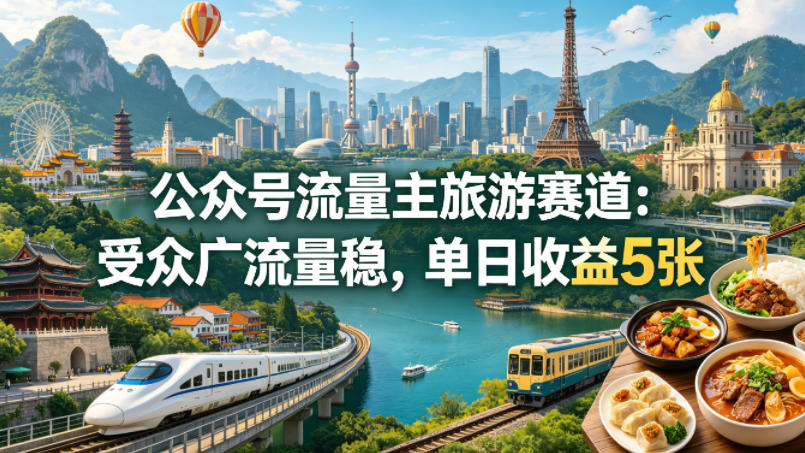 公众号流量主之旅游赛道，受众广+流量稳，平均单日收益5张+-易创网