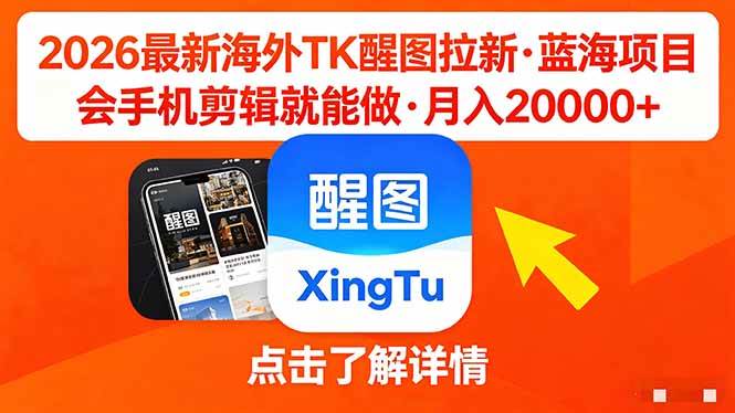 （18112期）26年最新海外Tk醒图拉新，蓝海项目，会手机剪辑就可以做，月入20000＋-易创网