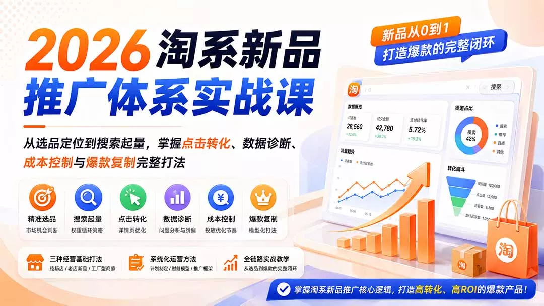 2026淘系新品推广体系实战课：从选品定位到搜索起量，掌握点击转化、数据诊断、成本控制与爆款复制完整打法-易创网