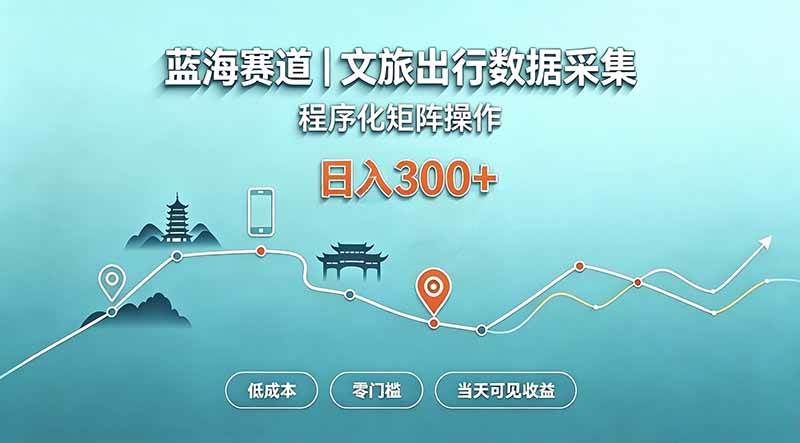 （20478期）蓝海赛道 文旅出行数据采集 程序化矩阵操作 低成本 零门槛 当天可见收益 日入300+-易创网
