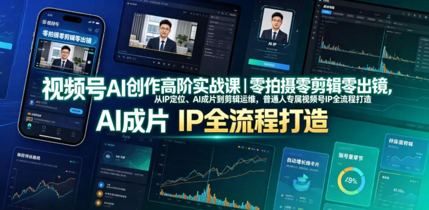 视频号AI创作高阶实战课｜零拍摄零剪辑零出镜，从IP定位、AI成片到剪辑运维，普通人专属视频号IP全流程打造-易创网