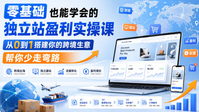 零基础也能学会的独立站盈利实操课，从0到1搭建你的跨境生意，帮你少走弯路-易创网