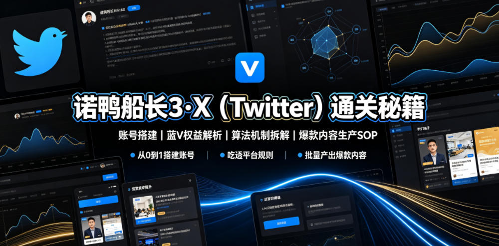 诺鸭船长3·X（Twitter）通关秘籍，涵盖账号搭建、蓝V权益解析、算法机制拆解及爆款内容生产SOP-易创网