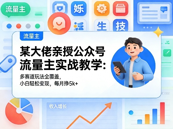 某大佬亲授公众号流量主实战教学：多赛道玩法全覆盖，小白轻松变现，每月多挣5k+-易创网