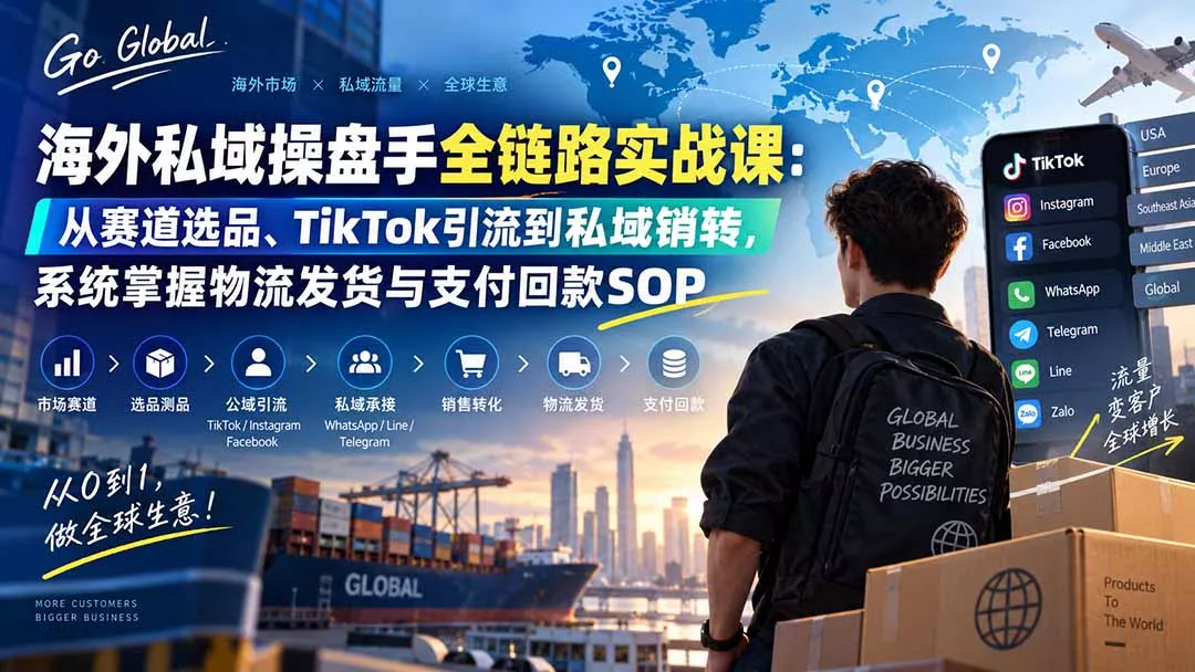 海外私域操盘手全链路实战课：从赛道选品、TikTok引流到私域销转，系统掌握物流发货与支付回款SOP-易创网