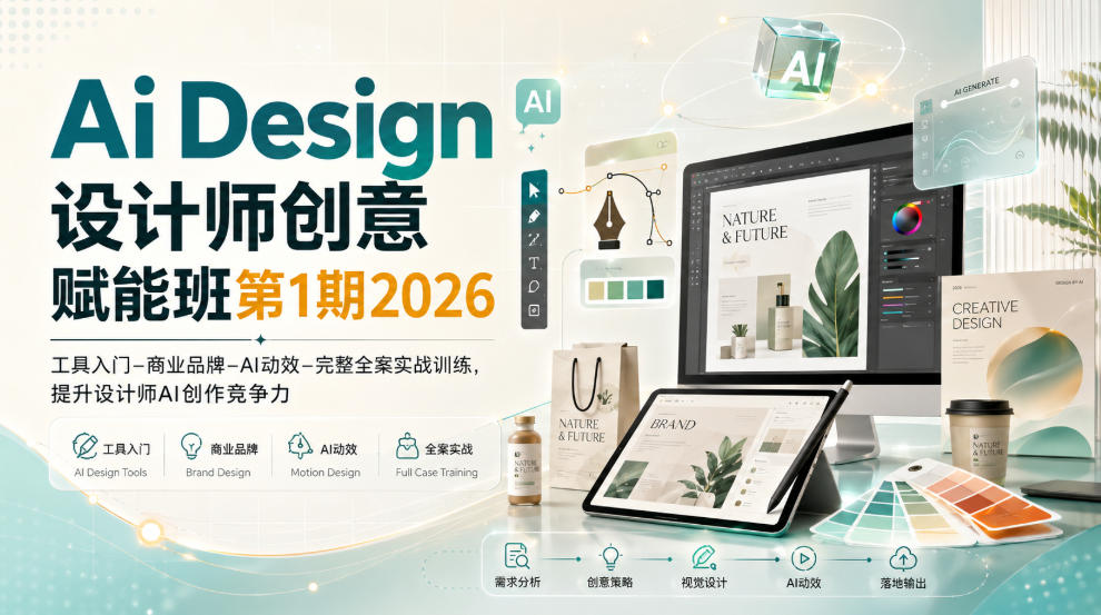 Ai Design设计师创意赋能班第1期2026｜工具入门‑商业品牌‑AI动效‑完整全案实战训练，提升设计师AI创作竞争力-易创网