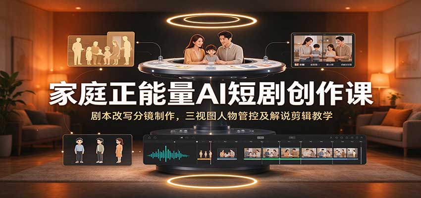 家庭正能量AI短剧创作课：剧本改写分镜制作，三视图人物管控及解说剪辑教学-易创网