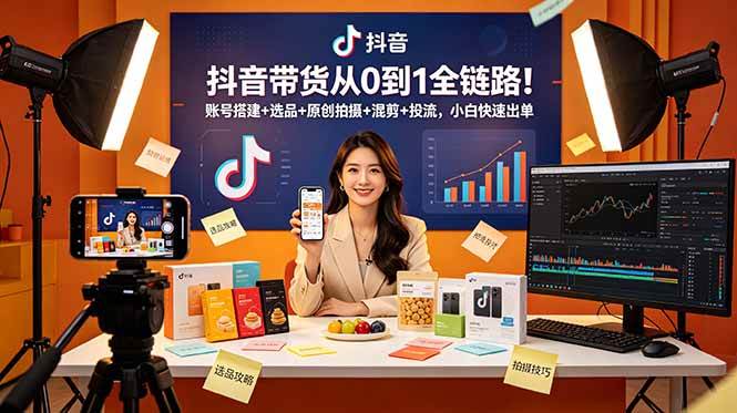 （18963期）抖音带货从0到1全链路！账号搭建+选品+原创拍摄+混剪+投流，小白快速出单-易创网