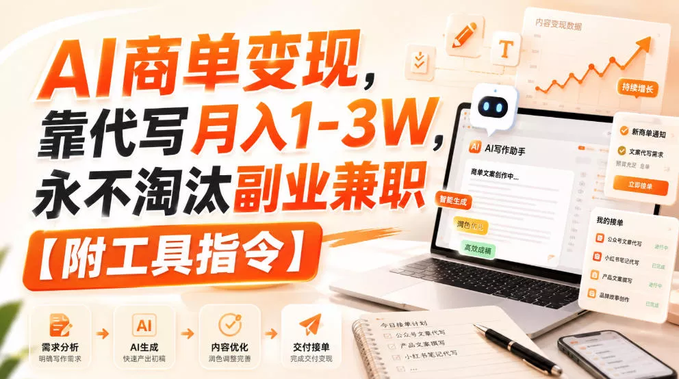 AI商单变现，靠代写月入1-3W，永不淘汰副业兼职【附工具指令】【揭秘】-易创网