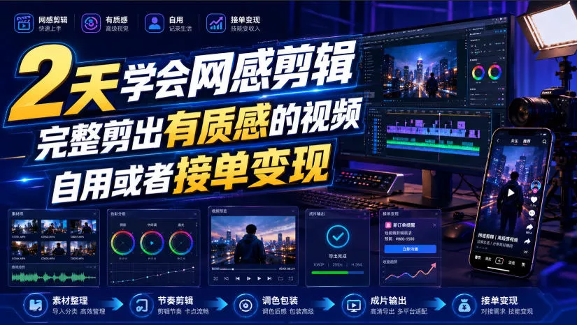 2天学会网感剪辑，完整剪出有质感的视频，自用或者接单变现-易创网