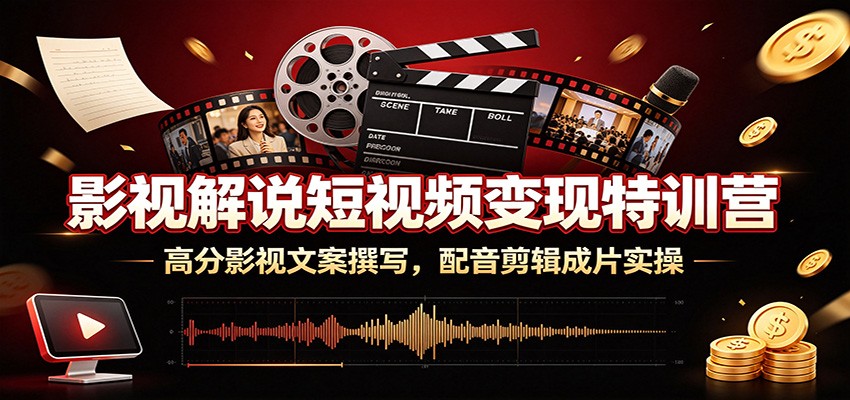 影视解说短视频变现特训营：高分影视文案撰写，配音剪辑成片实操-易创网