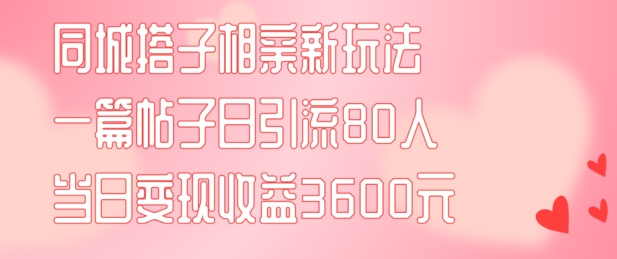 同城搭子相亲新玩法一篇帖子引流80人当日变现3600元(项目教程+实操教程)【揭秘】-易创网