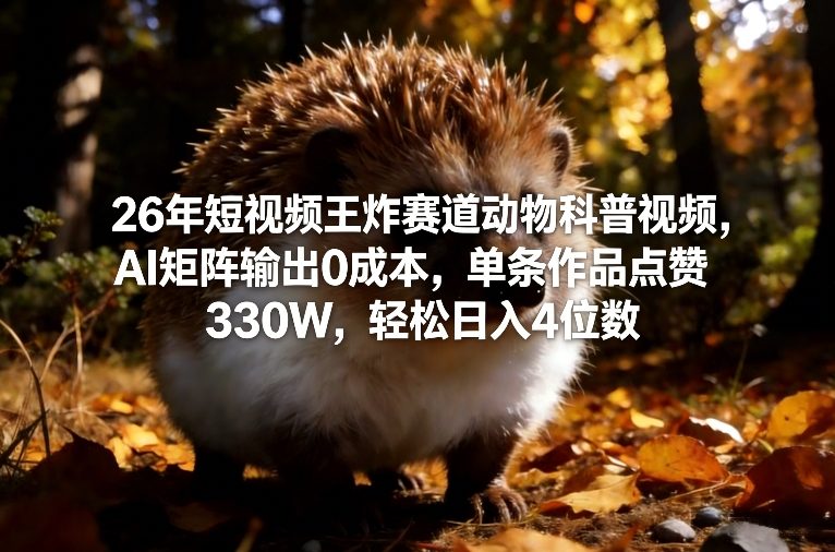 26年短视频王炸赛道动物科普视频，AI矩阵输出0成本，单条作品点赞330W，轻松日入4位数网赚项目-副业赚线-互联网创业-资源整合易创网