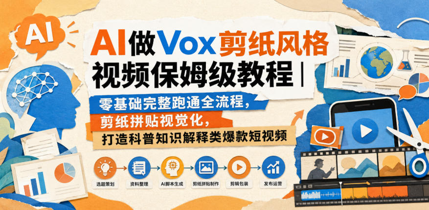 AI做Vox剪纸风格视频保姆级教程｜零基础完整跑通全流程，剪纸拼贴视觉化，打造科普知识解释类爆款短视频-易创网