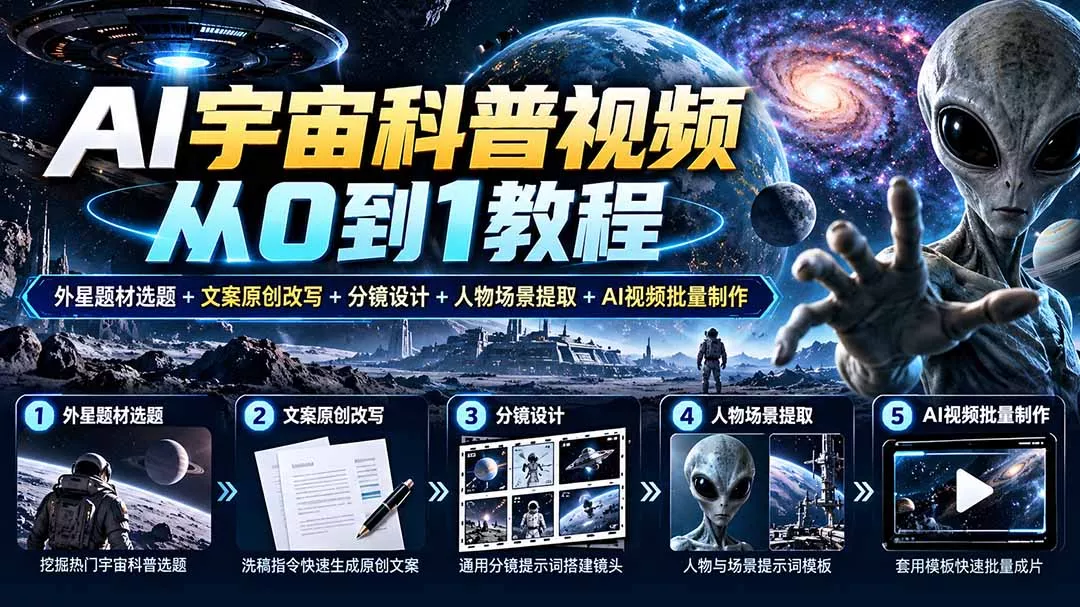 AI宇宙科普视频从0到1教程｜外星题材选题+文案原创改写+分镜设计+人物场景提取+AI视频批量制作-易创网