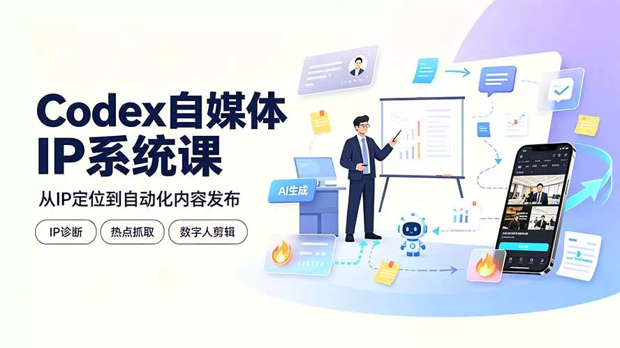Codex自媒体IP系统课：IP诊断/热点抓取/IP蒸馏 Skill，爆款复刻数字人多平台自动发布教程-易创网