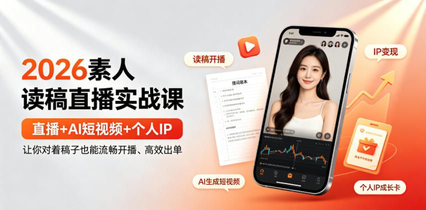 2026素人读稿直播实战课｜直播+AI短视频+个人IP，让你对着稿子也能流畅开播、高效出单-易创网