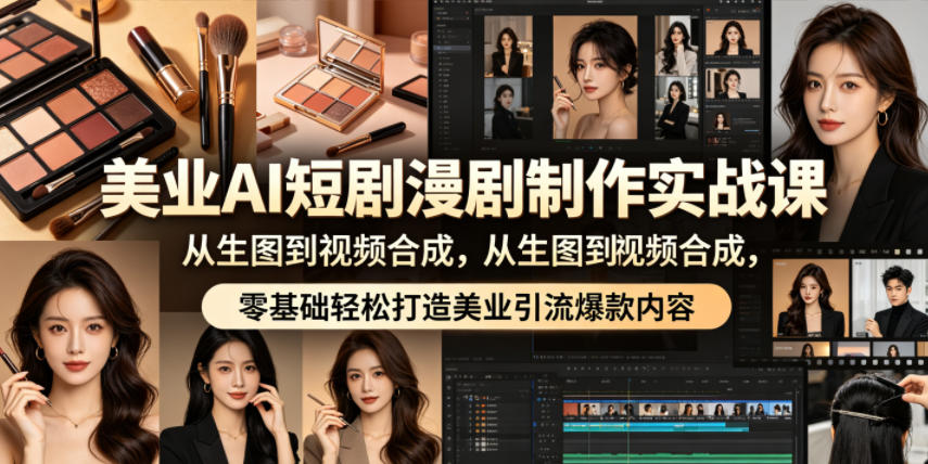 美业AI短剧漫剧制作实战课，从生图到视频合成，零基础轻松打造美业引流爆款内容-易创网