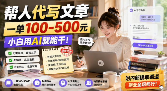 帮人代写文章，一单100-500，小白用AI就能干，附内部接单渠道，副业全职都行【揭秘】-易创网