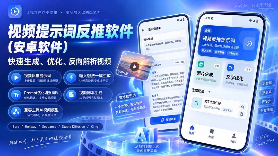 （20301期）视频提示词反推软件（安卓软件），快速生成、优化、反向解析视频-易创网