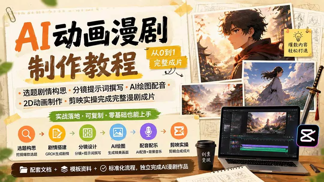 AI动画漫剧制作教程｜选题剧情构思·分镜提示词撰写·AI绘图配音·2D动画制作·剪映实操完成完整漫剧成片-易创网