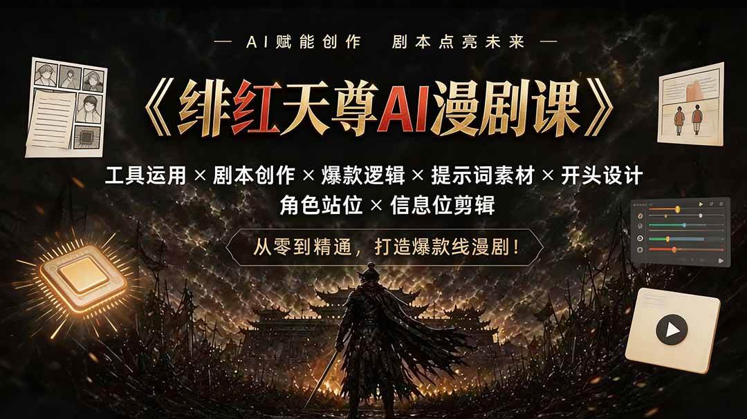 （19597期）绯红天尊AI漫剧课｜工具运用×剧本创作×爆款逻辑×提示词素材×开头设计×角色站位×信息位剪辑-易创网