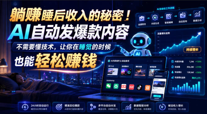 躺賺睡后收入的秘密！AI自动发爆款内容，不需要懂技术，让你在睡觉的时候也能轻松賺钱【原创双语字幕】-易创网