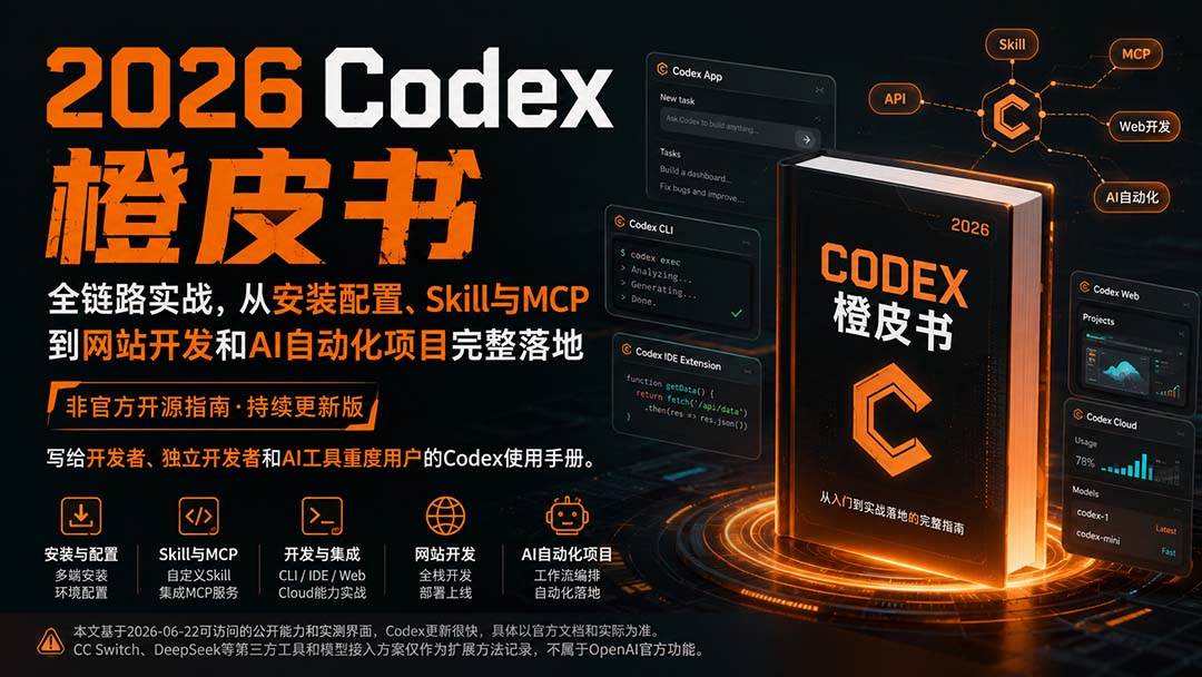 （20105期）2026Codex橙皮书：全链路实战，从安装配置、Skill与MCP到网站开发和AI自动化项目完整落地-易创网