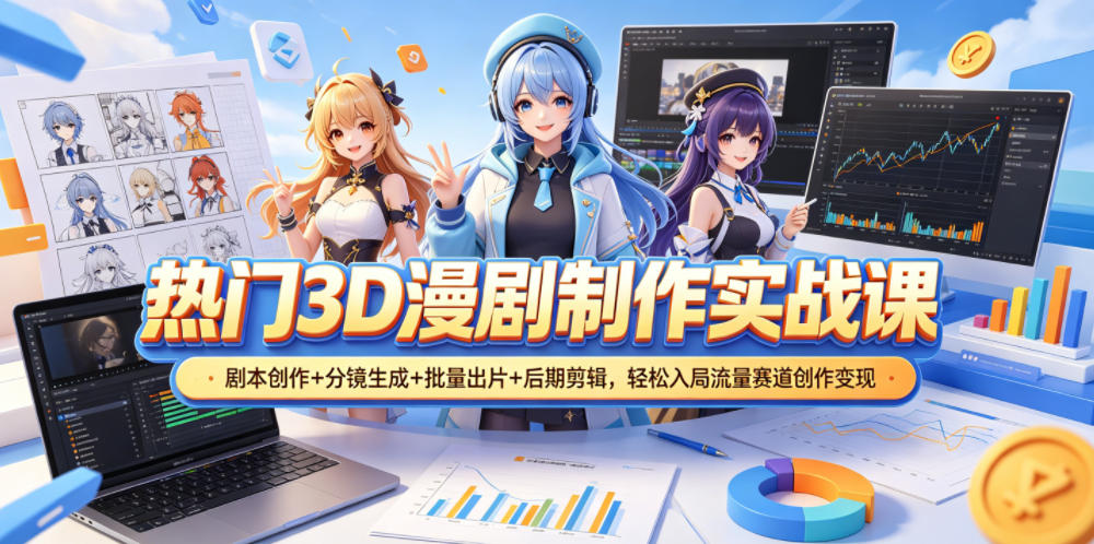 热门3D漫剧制作实战课，剧本创作+分镜生成+批量出片+后期剪辑，轻松入局流量赛道创作变现-易创网