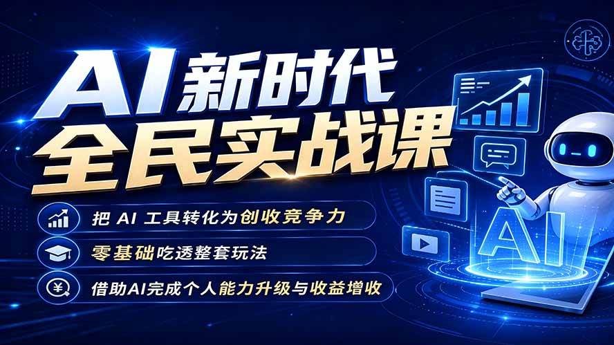 （19519期）AI新时代全民实战课，把 AI 工具转化为创收竞争力，零基础吃透整套玩法，借助AI完成个人能力升级与收益增收。-易创网
