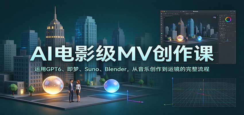 AI电影级MV创作课：运用GPT6、即梦、Suno、Blender，从音乐创作到运镜的完整流程-易创网