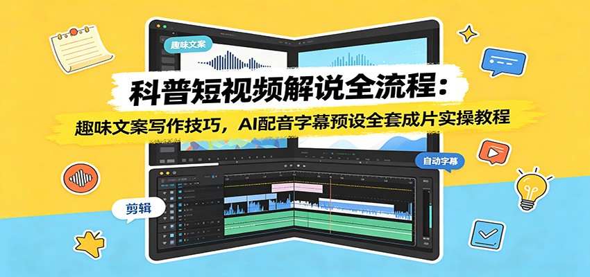 科普短视频解说全流程：趣味文案写作技巧，AI配音字幕预设全套成片实操教程-易创网