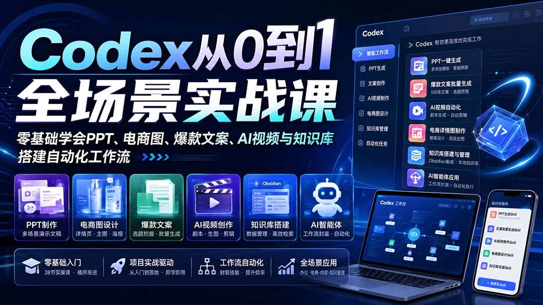 （20041期）Codex从0到1全场景实战课：零基础学会PPT、电商图、爆款文案、AI视频与知识库，搭建自动化工作流-易创网