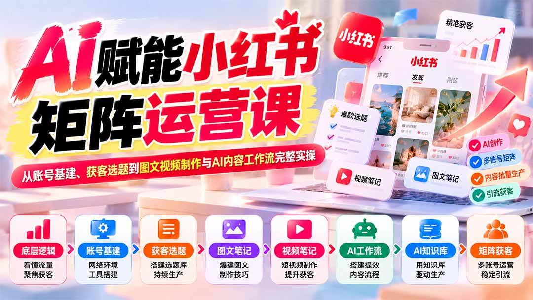 （20822期）AI赋能小红书矩阵运营课：从账号基建、获客选题到图文视频制作与AI内容工作流完整实操-易创网